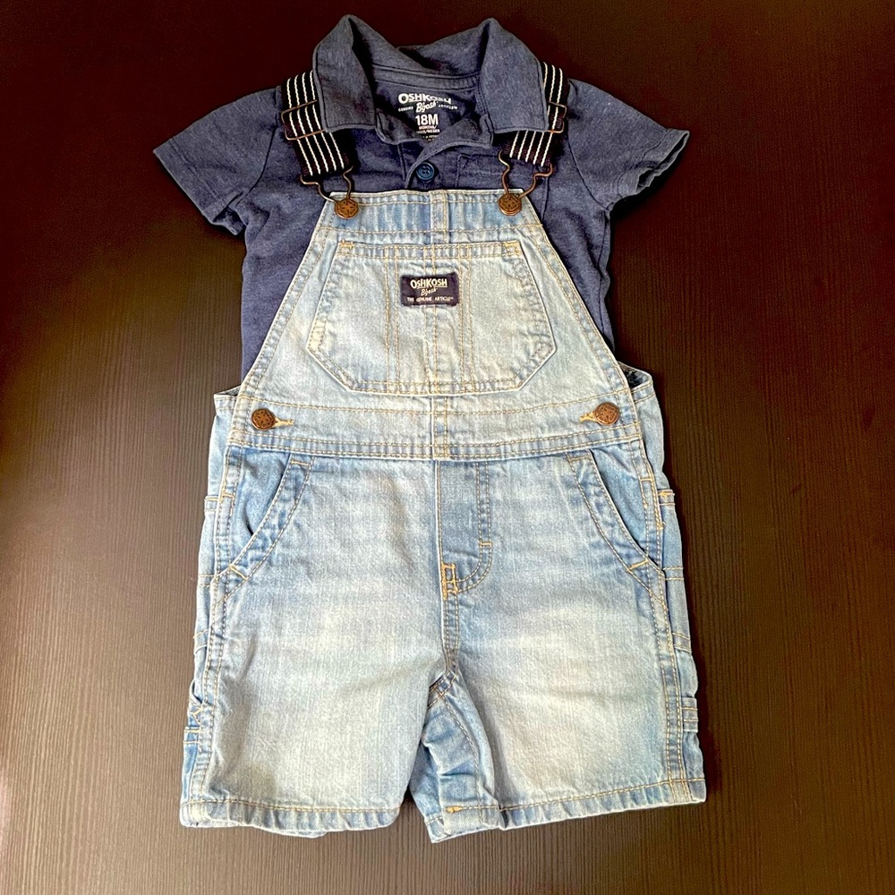 OshKosh B’gosh Baby Boy Overall Shorts Set Size 18 months
